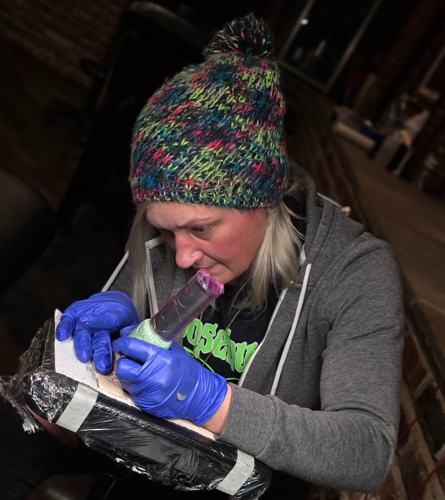 Kelsey tattooing at Philly Joe Tattoo Studio